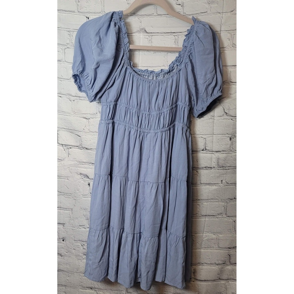 Bailey Blue Dress Juniors L Blue Smocked Puff Sleeve Midi Sundress Cottagecore - Picture 5 of 9
